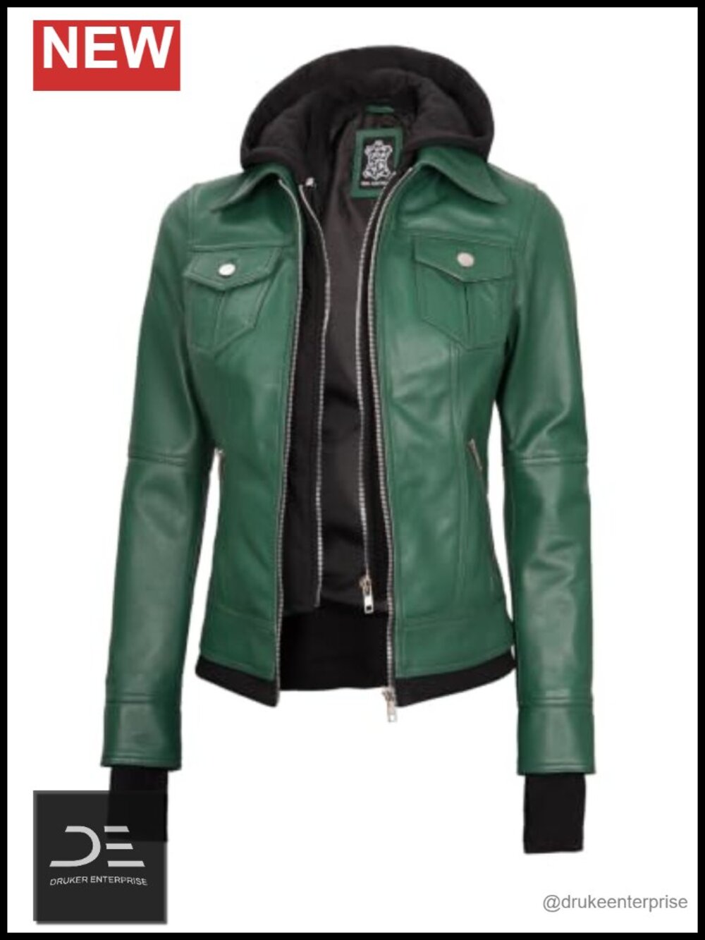 Genuine Lambskin Leather Jacket Women Hooded Moto Removable Hood